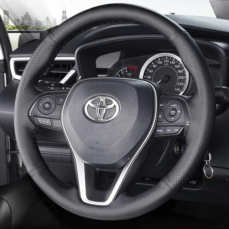 Housse de volant en cuir microfibre à coudre pour Toyota Camry et RAV4
