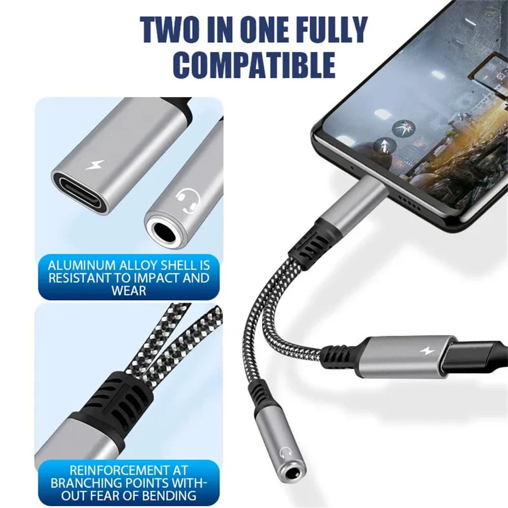 NNBILI-Adaptateur audio 2 en 1 USBC vers prise 3.5mm type C