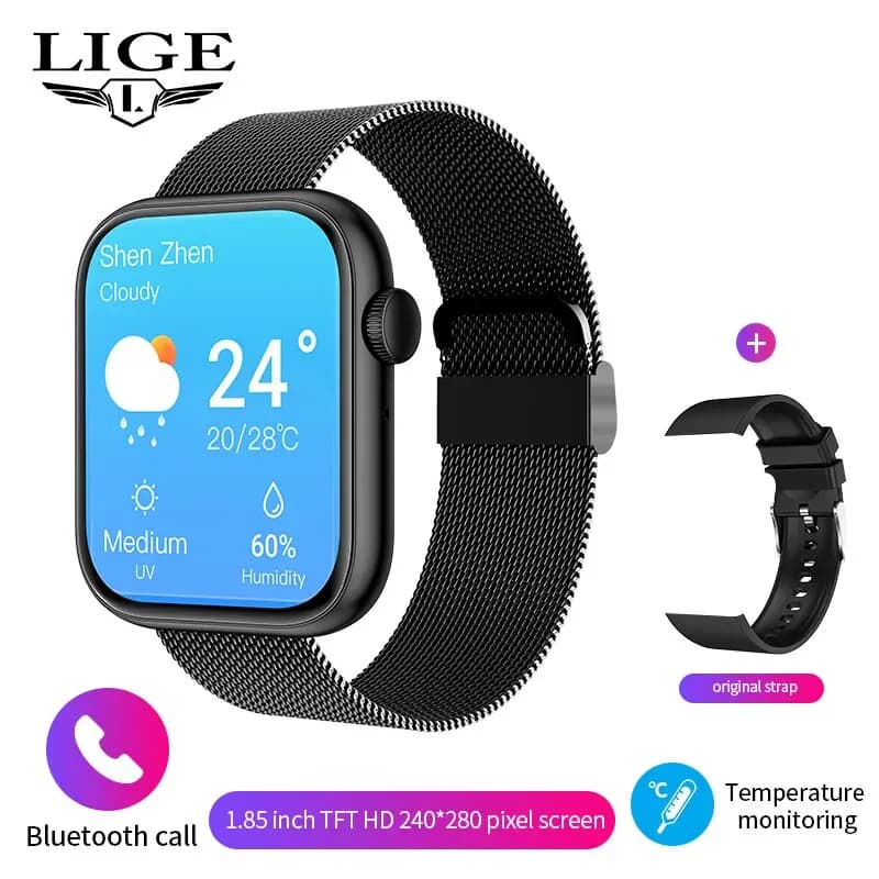 LIGE-Montre intelligente étanche pour femme, écran tactile — Noir
