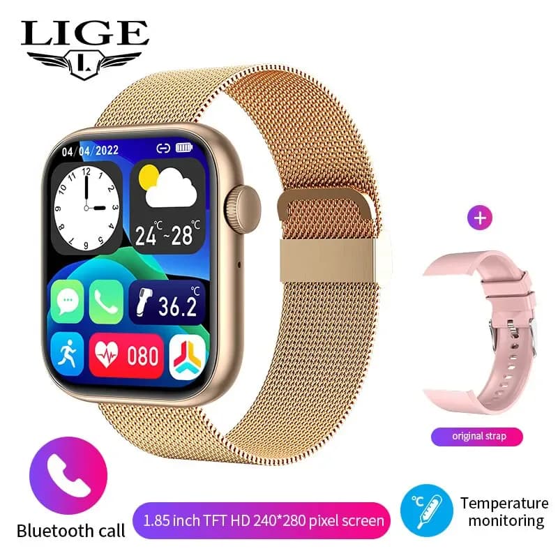 LIGE-Montre intelligente étanche pour femme, écran tactile — Or
