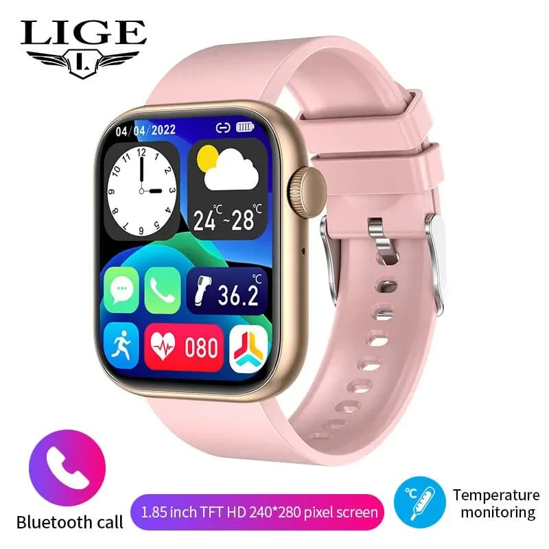 LIGE-Montre intelligente étanche pour femme, écran tactile — Rose