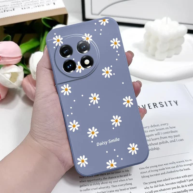 Coque de téléphone marguerite souriante, étui en Silicone