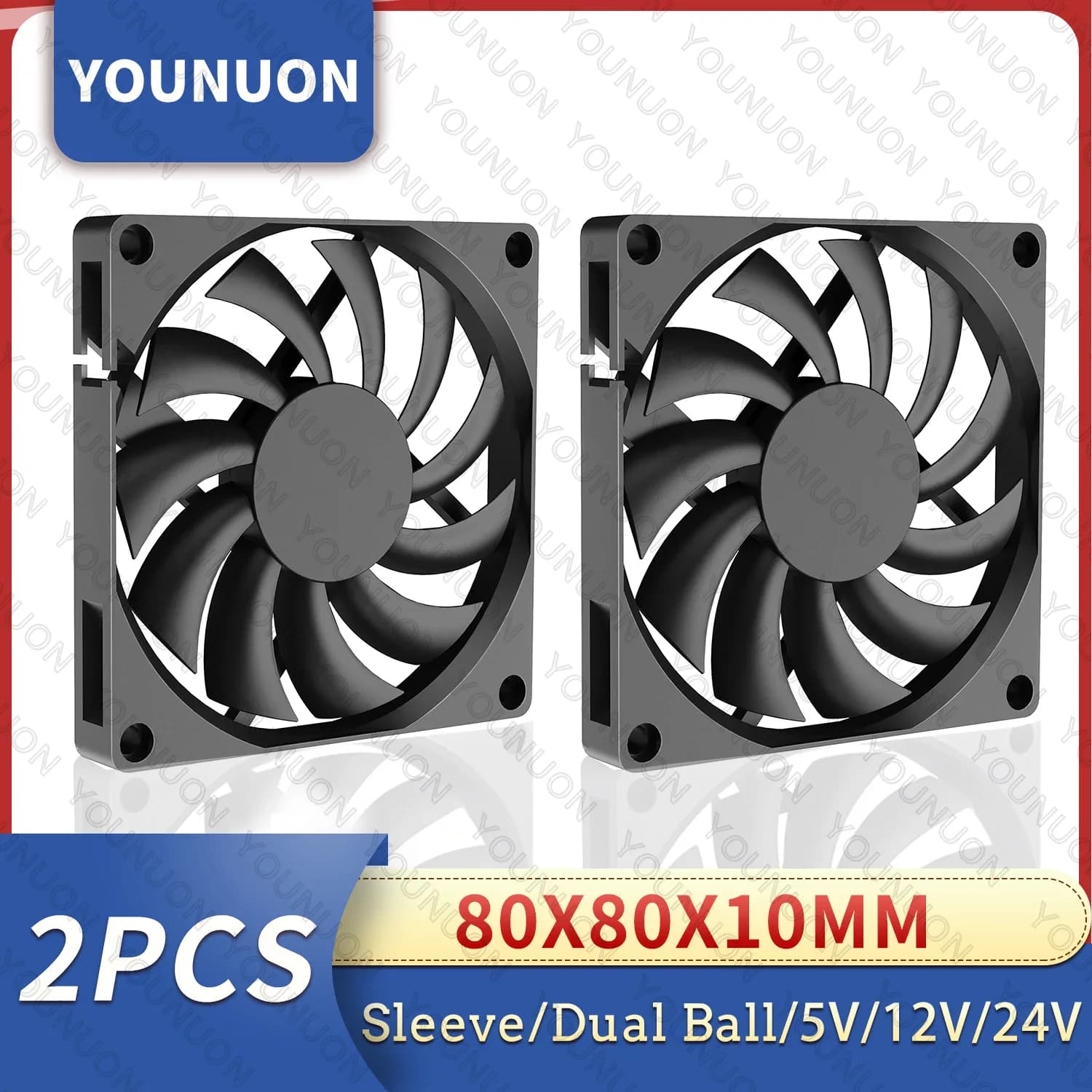 Ventilateur 80 mm 8010 lot de 2 en 5V 12V ou 24V