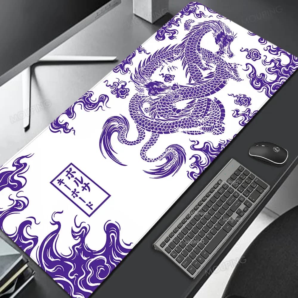 Grand tapis de souris XXL motif dragon violet et blanc