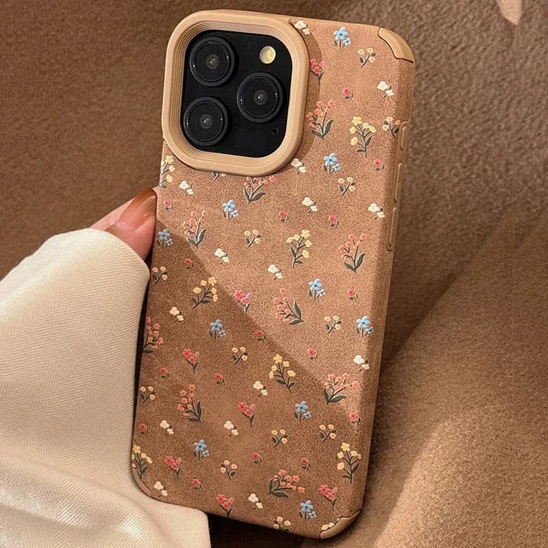 Étui aspect daim beige vintage pour iPhone 17 Pro Max
