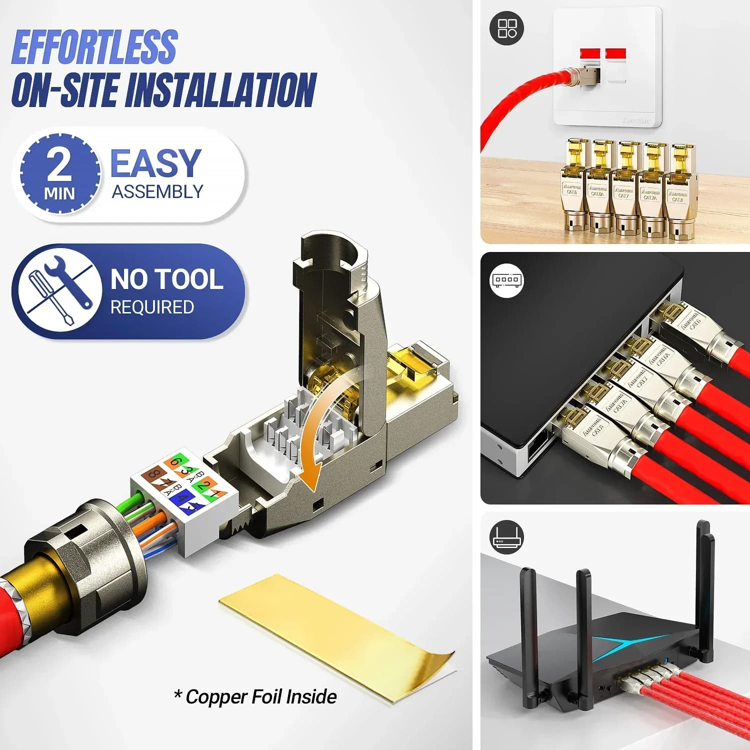 Connecteur RJ45 sans outil AMPCOM, fiches de terminaison