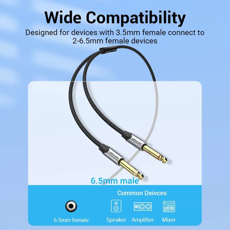 Vention 3.5mm à Double 6.5mm câble TRS AUX mâle Mono 6.5