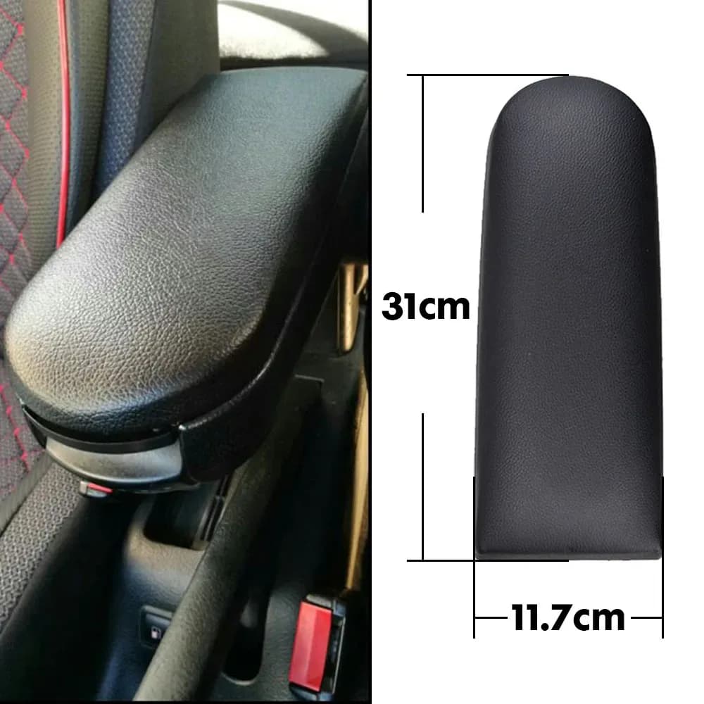 Détail de la surface supérieure en revêtement cuir artificiel PU du couvercle d'accoudoir.