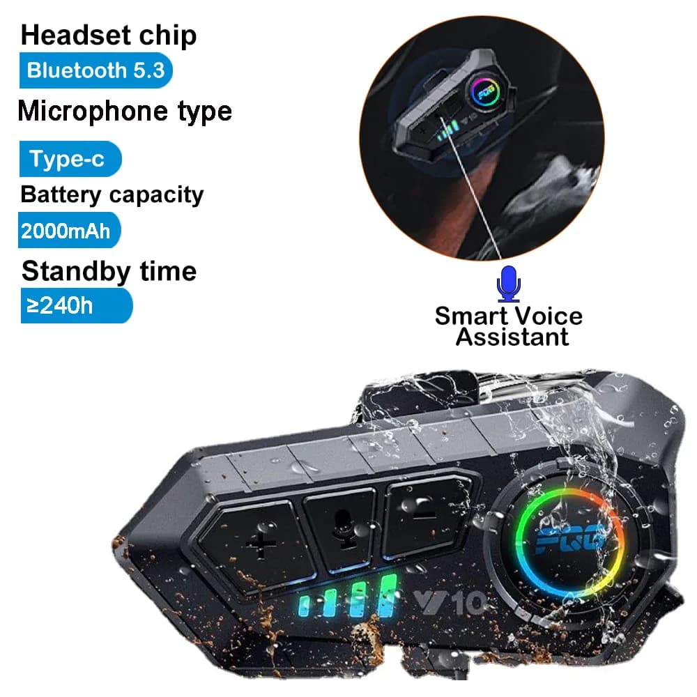 Kit mains-libres Bluetooth 5.3 pour casque moto avec contrôle vocal