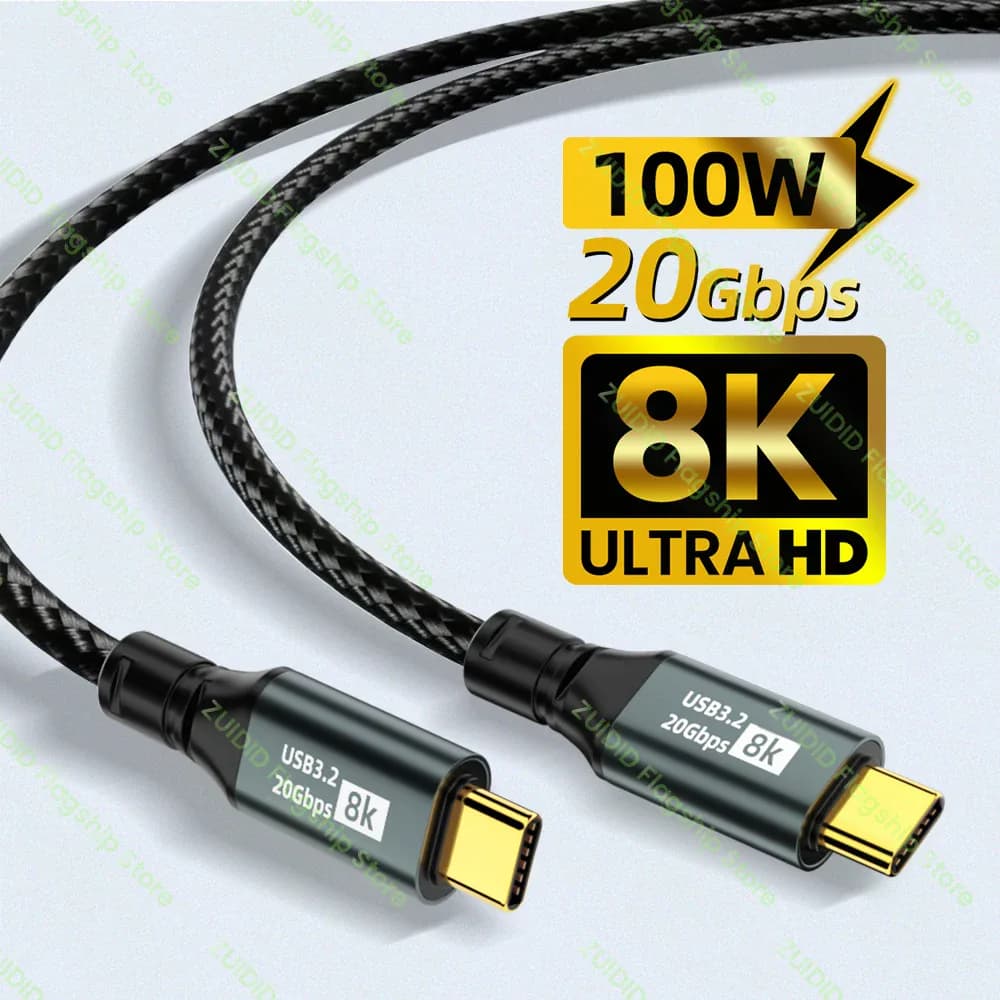 PD100W USB 3.2 20Gbps ThunderBolt 3 câble de Type C à Type