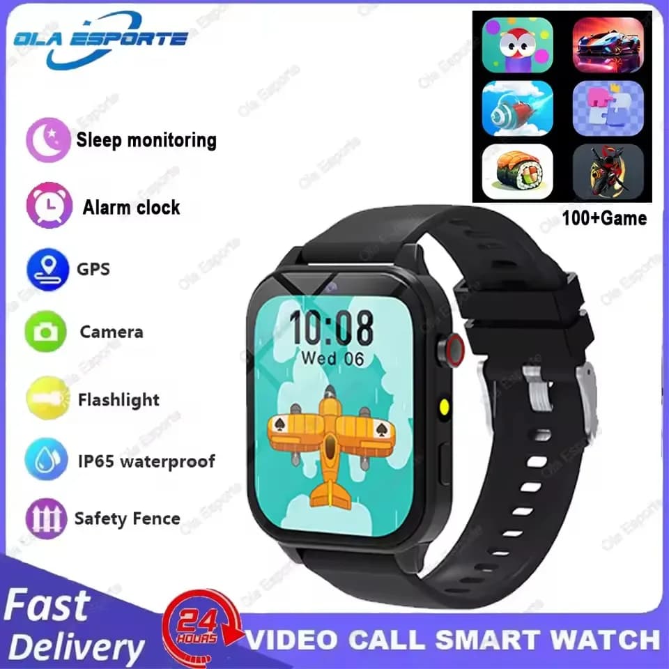 100 + jeu SmartWatch enfant HD écran éclairage musique — Noir