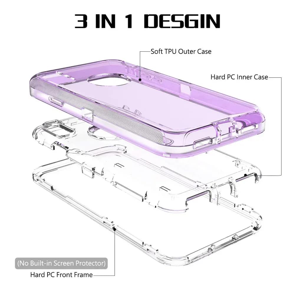 Coque transparente hybride robuste 3 en 1, corps complet