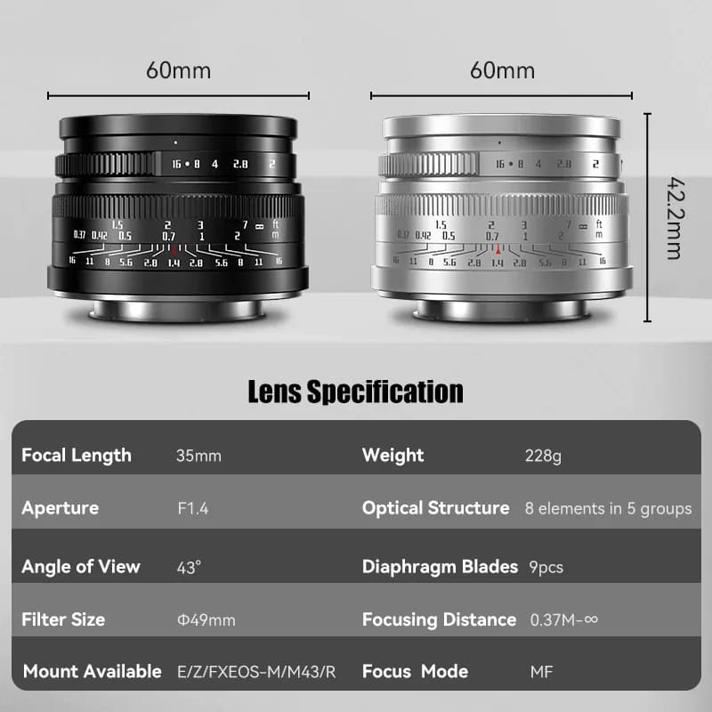 7artisans 35 mm F1.4 Mark II APS-C Objectif manuel à grande