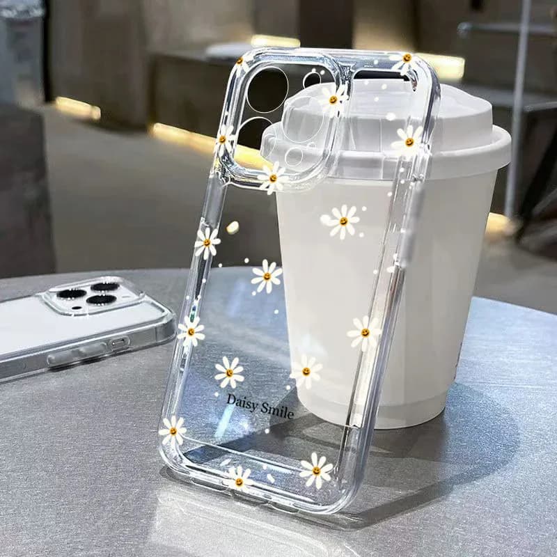 Coque transparente à motif fleurs pour iPhone