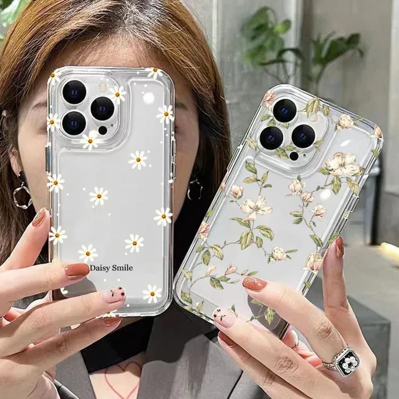 Coque de téléphone transparente à motif de fleurs de