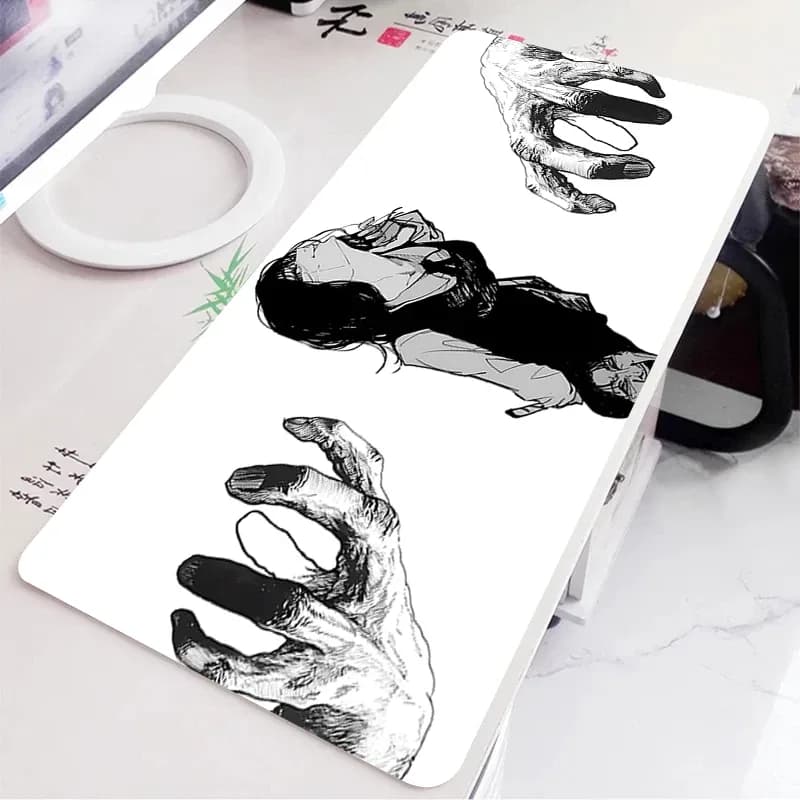 Grand tapis de souris antidérapant pour fille, noir et blanc